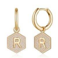 1 Pair Elegant Classic Style Hexagon Letter Inlay Copper Zircon Drop Earrings sku image 18