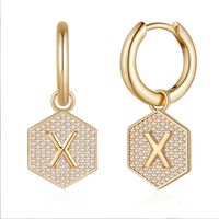 1 Pair Elegant Classic Style Hexagon Letter Inlay Copper Zircon Drop Earrings sku image 24