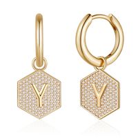 1 Pair Elegant Classic Style Hexagon Letter Inlay Copper Zircon Drop Earrings sku image 25