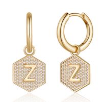 1 Pair Elegant Classic Style Hexagon Letter Inlay Copper Zircon Drop Earrings sku image 26