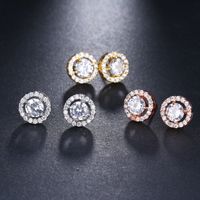 1 Paire Style Simple Rond Placage Incruster Le Cuivre Zircon Plaqué Rhodium Boucles D'Oreilles main image 1