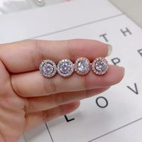 1 Pair Simple Style Round Plating Inlay Copper Zircon Rhodium Plated Ear Studs main image 3