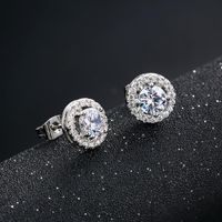 1 Pair Simple Style Round Plating Inlay Copper Zircon Rhodium Plated Ear Studs main image 5