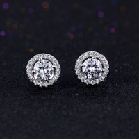 1 Pair Simple Style Round Plating Inlay Copper Zircon Rhodium Plated Ear Studs main image 6