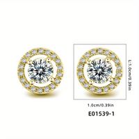 1 Pair Simple Style Round Plating Inlay Copper Zircon Rhodium Plated Ear Studs main image 2