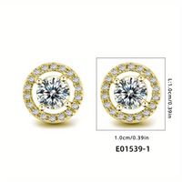 1 Paire Style Simple Rond Placage Incruster Le Cuivre Zircon Plaqué Rhodium Boucles D'Oreilles main image 2