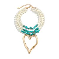 Retro Exaggerated Cool Style Irregular Round Heart Shape Imitation Pearl Alloy Turquoise Beaded Layered Women's Layered Necklaces main image 5