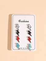 4 Pairs Simple Style Commute Lightning Inlay Copper Turquoise Ear Studs main image 1