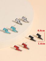 4 Pairs Simple Style Commute Lightning Inlay Copper Turquoise Ear Studs main image 2