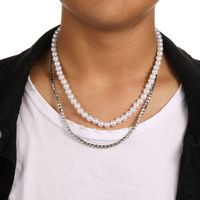 Basic Solid Color Stainless Steel Titanium Steel Inlay Rhinestones Men's Layered Necklaces main image 6