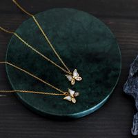 304 Stainless Steel 18K Gold Plated Romantic Classic Style Plating Inlay Butterfly Shell Pendant Necklace main image 3