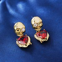 1 Pair Simple Style Skull Plating Inlay Copper Zircon 18k Gold Plated Drop Earrings sku image 1