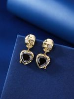 1 Pair Simple Style Skull Plating Inlay Copper Zircon 18k Gold Plated Drop Earrings main image 6