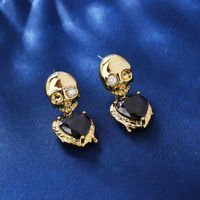 1 Pair Simple Style Skull Plating Inlay Copper Zircon 18k Gold Plated Drop Earrings sku image 2