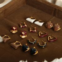 1 Pair Casual Simple Style Commute Bag Square Heart Shape Enamel Plating Titanium Steel 18k Gold Plated Earrings main image 8