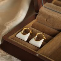 1 Pair Casual Simple Style Commute Bag Square Heart Shape Enamel Plating Titanium Steel 18k Gold Plated Earrings main image 5
