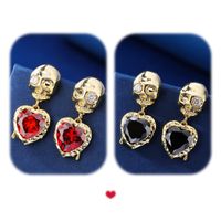 1 Pair Simple Style Skull Plating Inlay Copper Zircon 18k Gold Plated Drop Earrings main image 9