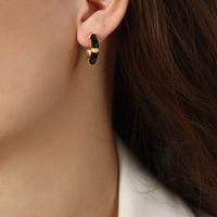 1 Paar Lässig Einfacher Stil Pendeln Tasche Quadrat Herzform Emaille Überzug Titan Stahl 18 Karat Vergoldet Ohrringe sku image 10