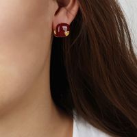 1 Paar Lässig Einfacher Stil Pendeln Tasche Quadrat Herzform Emaille Überzug Titan Stahl 18 Karat Vergoldet Ohrringe sku image 9