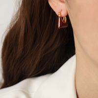 1 Paar Lässig Einfacher Stil Pendeln Tasche Quadrat Herzform Emaille Überzug Titan Stahl 18 Karat Vergoldet Ohrringe sku image 6