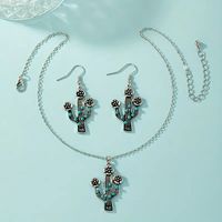 Simple Style Commute Cactus Gold Plated Turquoise Alloy Wholesale Jewelry Set main image 4