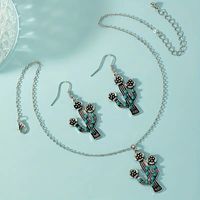 Simple Style Commute Cactus Gold Plated Turquoise Alloy Wholesale Jewelry Set main image 5