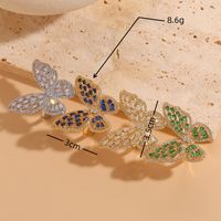 Elegant Classic Style Butterfly Copper Asymmetrical Plating Inlay Zircon 14k Gold Plated Open Rings main image 9