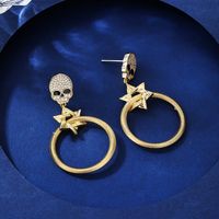 1 Pair Simple Style Skull Plating Inlay Copper Zircon 18k Gold Plated Drop Earrings main image 3