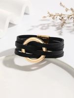 Wholesale Jewelry Simple Style Commute Color Block Pu Leather 14K Gold Plated Wristband sku image 2