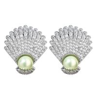 1 Pair Lady Shell Plating Inlay Copper Artificial Pearls Zircon White Gold Plated Ear Studs main image 7