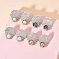 1 Pair Lady Shell Plating Inlay Copper Artificial Pearls Zircon White Gold Plated Ear Studs main image 1