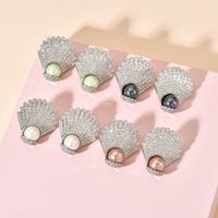 1 Pair Lady Shell Plating Inlay Copper Artificial Pearls Zircon White Gold Plated Ear Studs main image 8
