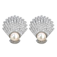 1 Pair Lady Shell Plating Inlay Copper Artificial Pearls Zircon White Gold Plated Ear Studs main image 6