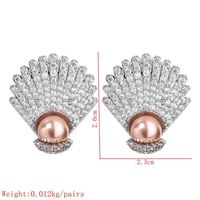 1 Pair Lady Shell Plating Inlay Copper Artificial Pearls Zircon White Gold Plated Ear Studs sku image 1