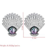 1 Pair Lady Shell Plating Inlay Copper Artificial Pearls Zircon White Gold Plated Ear Studs sku image 2