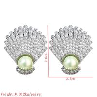 1 Pair Lady Shell Plating Inlay Copper Artificial Pearls Zircon White Gold Plated Ear Studs sku image 3