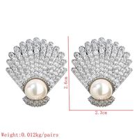 1 Pair Lady Shell Plating Inlay Copper Artificial Pearls Zircon White Gold Plated Ear Studs sku image 4