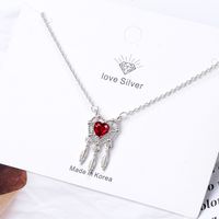 Copper White Gold Plated Sweet Inlay Dreamcatcher Heart Shape Feather Zircon Pendant Necklace main image 1