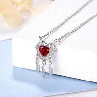 Copper White Gold Plated Sweet Inlay Dreamcatcher Heart Shape Feather Zircon Pendant Necklace main image 4