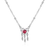 Copper White Gold Plated Sweet Inlay Dreamcatcher Heart Shape Feather Zircon Pendant Necklace sku image 1