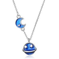 Copper White Gold Plated Simple Style Stoving Varnish Star Moon Planet Pendant Necklace sku image 1