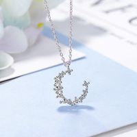Copper White Gold Plated Simple Style Inlay Moon Zircon Pendant Necklace sku image 1