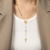 Vintage Style Human Cross Titanium Steel Plating Gold Plated Sweater Chain sku image 1