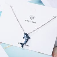 Copper White Gold Plated Cute Simple Style Plating Inlay Dolphin Artificial Crystal Pendant Necklace main image 3