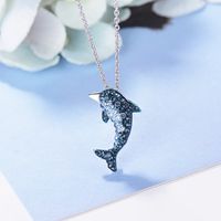 Copper White Gold Plated Cute Simple Style Plating Inlay Dolphin Artificial Crystal Pendant Necklace main image 4