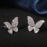 1 Pair Simple Style Butterfly Inlay Copper Zircon Ear Studs main image 1