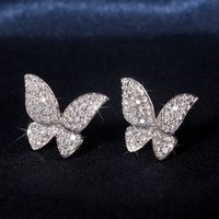 1 Pair Simple Style Butterfly Inlay Copper Zircon Ear Studs main image 3
