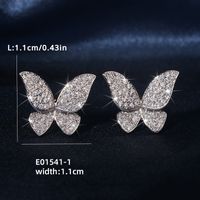 1 Pair Simple Style Butterfly Inlay Copper Zircon Ear Studs sku image 1