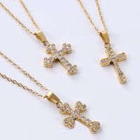 Stainless Steel Simple Style Plating Inlay Cross Zircon Pendant Necklace main image 5