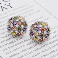 1 Pair Simple Style Shiny Ball Plating Inlay Copper Zircon White Gold Plated Ear Studs main image 3